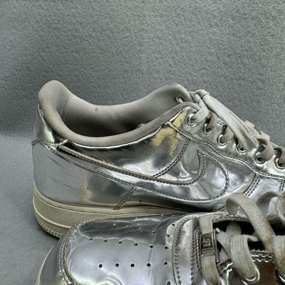 Nike Mens Silver Air Force 1 SP Liquid Metal Metallic Chrome Athletic Sneaker Sh - Picture 9 of 11